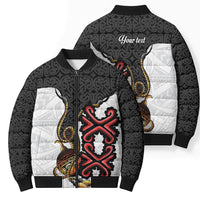 Personalised Papua New Guinea Oro Necklace Bomber Puffer Jacket Black Melanesia Traditional Pattern