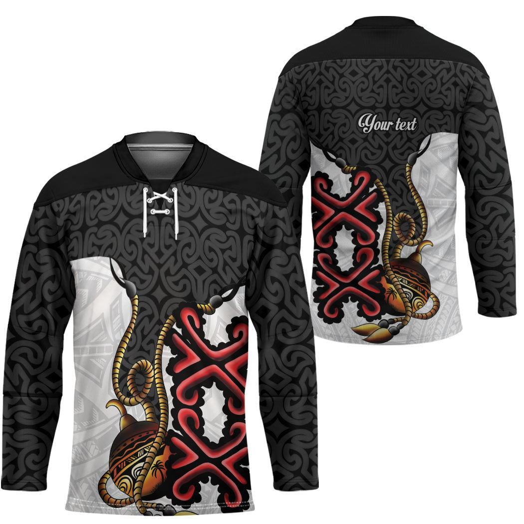 Personalised Papua New Guinea Oro Necklace Hockey Jersey Black Melanesia Traditional Pattern