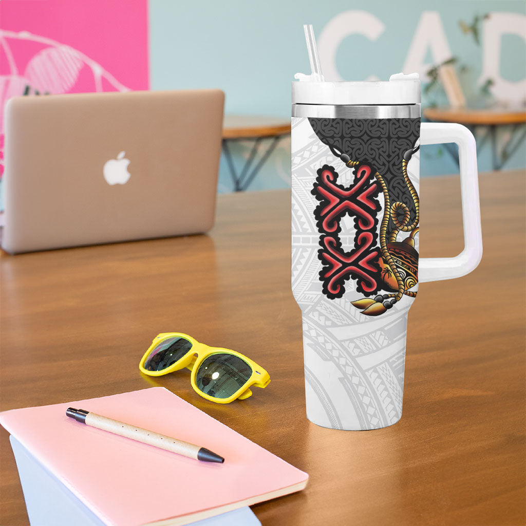 Personalised Papua New Guinea Oro Necklace Tumbler With Handle Black Melanesia Traditional Pattern
