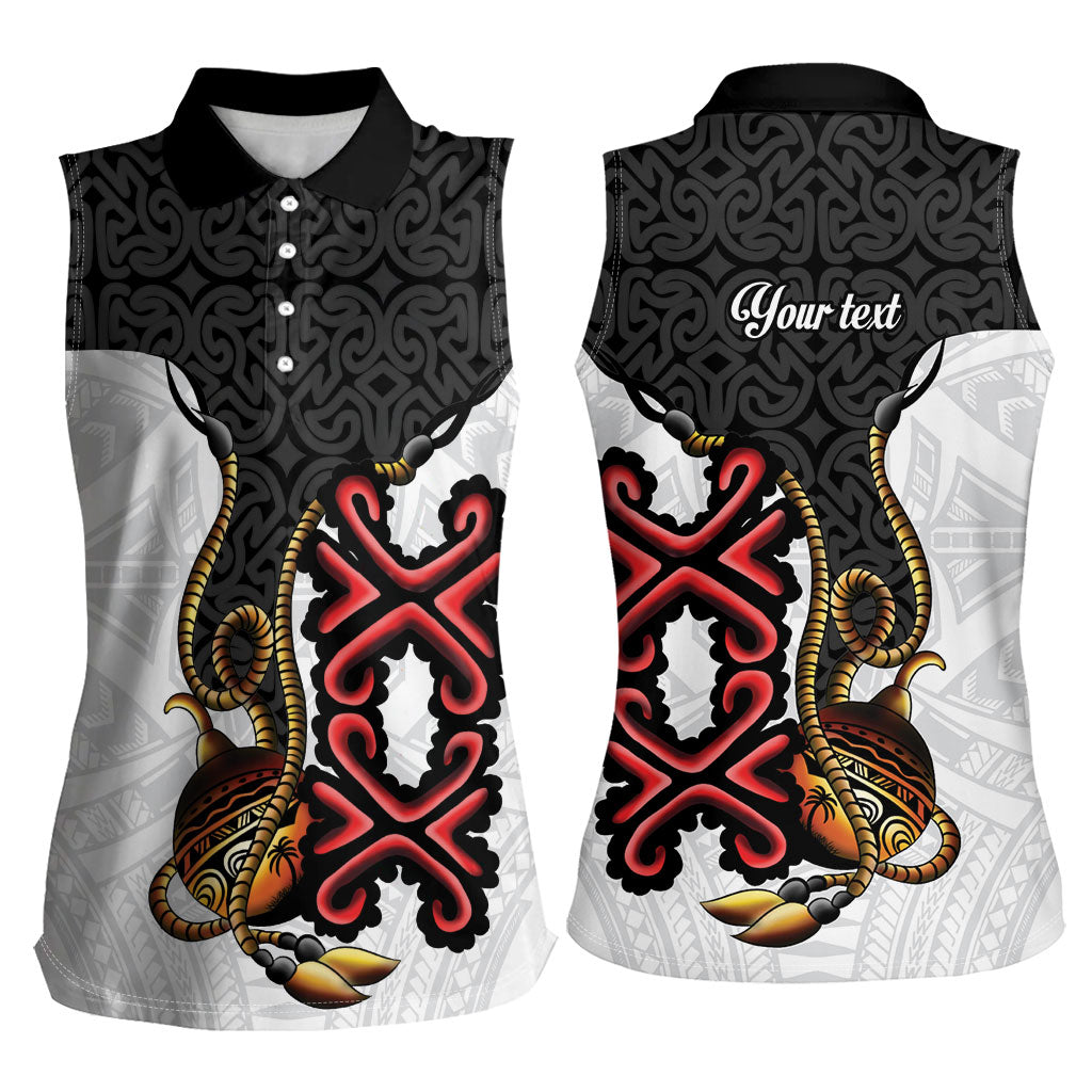 Personalised Papua New Guinea Oro Necklace Women Sleeveless Polo Shirt Black Melanesia Traditional Pattern