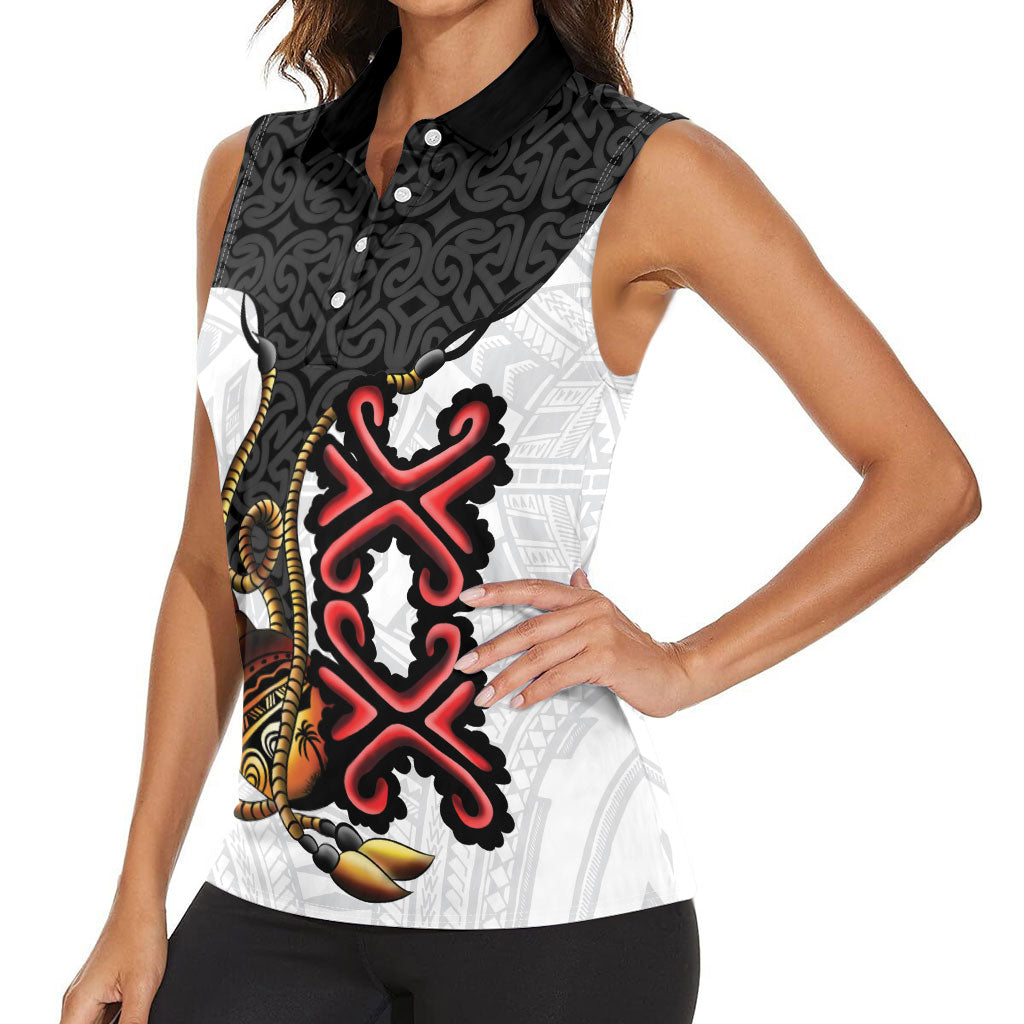 Personalised Papua New Guinea Oro Necklace Women Sleeveless Polo Shirt Black Melanesia Traditional Pattern