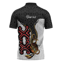 Personalised Papua New Guinea Oro Necklace Zipper Polo Shirt Black Melanesia Traditional Pattern LT9 - Polynesian Pride