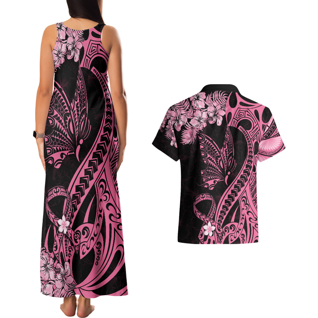 Polynesian Floral Butterfly Couples Matching Tank Maxi Dress and Hawaiian Shirt Breast Cancer Pink Ribbon LT9 - Polynesian Pride