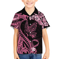 Polynesian Floral Butterfly Family Matching Mermaid Dress and Hawaiian Shirt Breast Cancer Pink Ribbon LT9 Son's Shirt Pink - Polynesian Pride