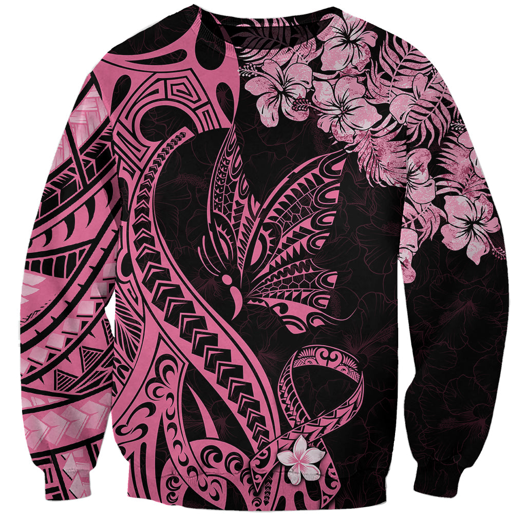 Polynesian Floral Butterfly Sweatshirt Breast Cancer Pink Ribbon LT9 Unisex Pink - Polynesian Pride