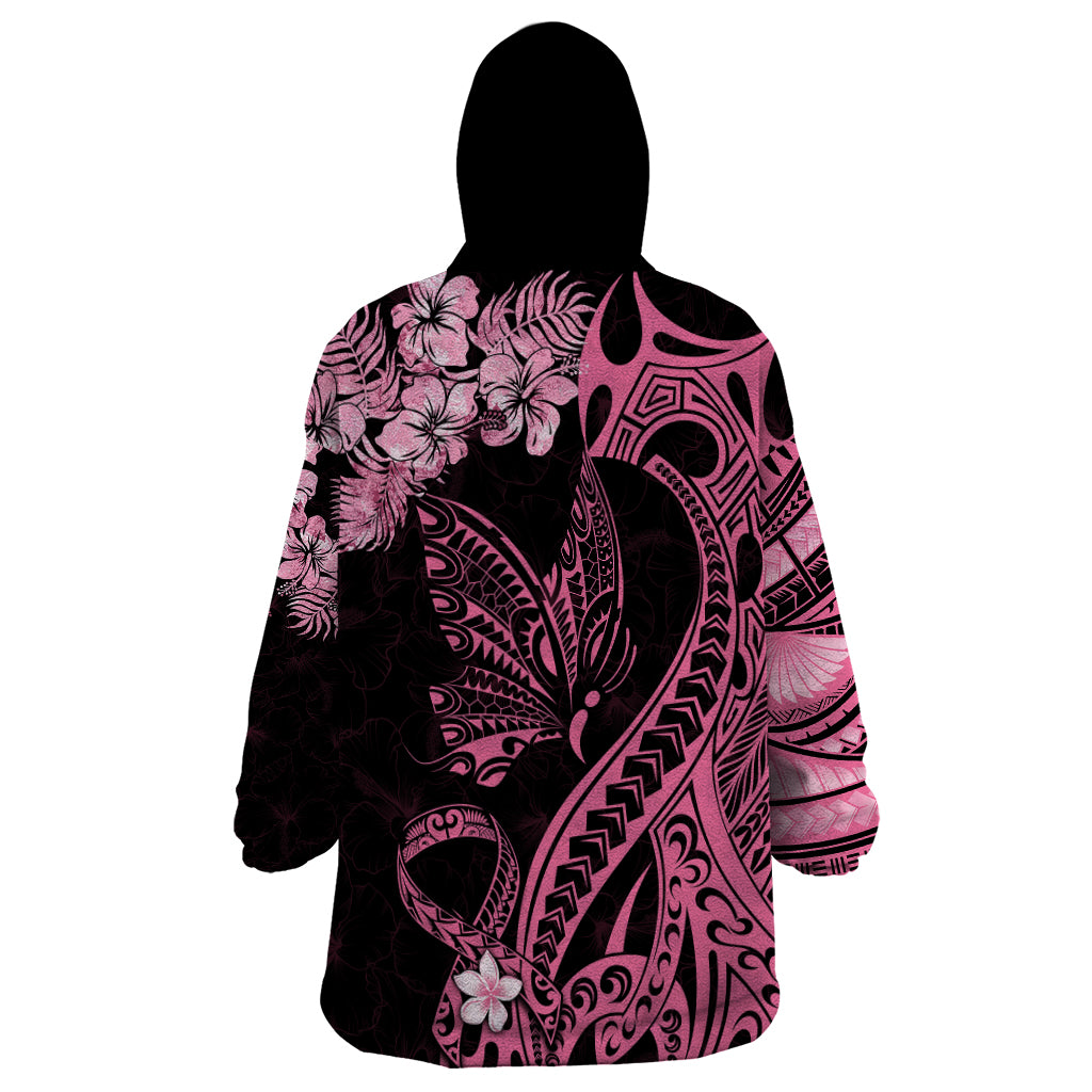 Polynesian Floral Butterfly Wearable Blanket Hoodie Breast Cancer Pink Ribbon LT9 - Polynesian Pride