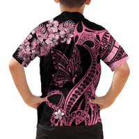 Personalised Polynesian Floral Butterfly Kid Hawaiian Shirt Breast Cancer Pink Ribbon LT9 - Polynesian Pride