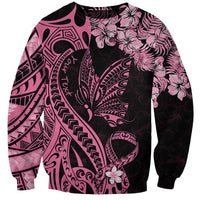 Personalised Polynesian Floral Butterfly Sweatshirt Breast Cancer Pink Ribbon LT9 Unisex Pink - Polynesian Pride