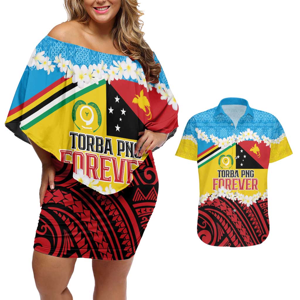 Personalised Torba PNG Forever Couples Matching Off Shoulder Short Dress and Hawaiian Shirt Polynesian Sand Art - Polynesian Pride