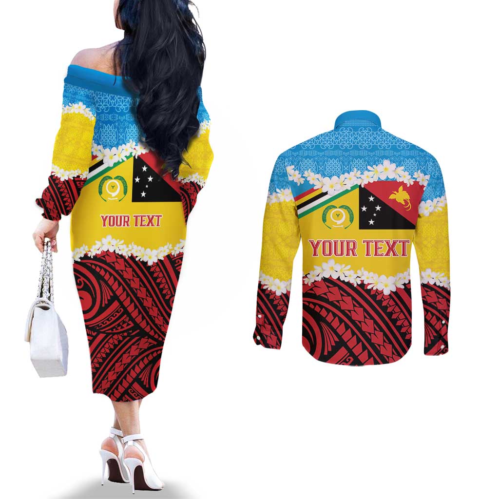 Personalised Torba PNG Forever Couples Matching Off The Shoulder Long Sleeve Dress and Long Sleeve Button Shirt Polynesian Sand Art - Polynesian Pride