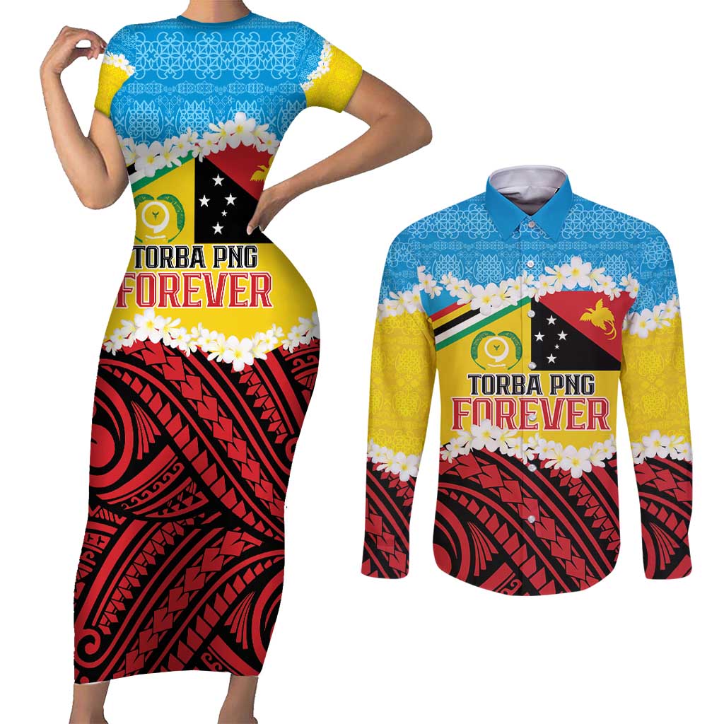 Personalised Torba PNG Forever Couples Matching Short Sleeve Bodycon Dress and Long Sleeve Button Shirt Polynesian Sand Art - Polynesian Pride