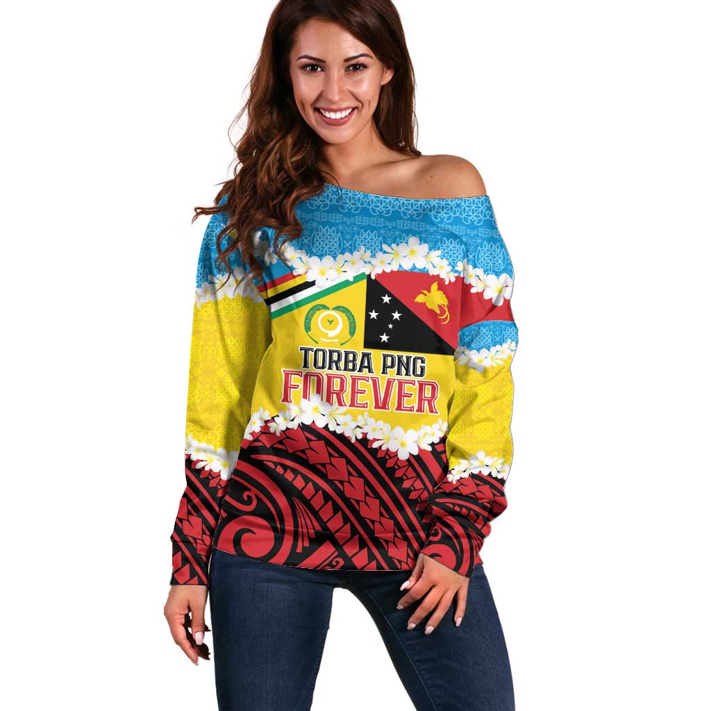 Personalised Torba PNG Forever Off Shoulder Sweater Polynesian Sand Art - Polynesian Pride