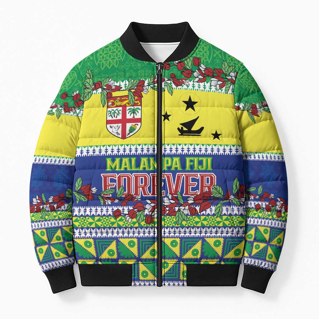 Personalised Malampa Fiji Forever Bomber Puffer Jacket Tagimoucia Polynesian Sand Drawing - Polynesian Pride