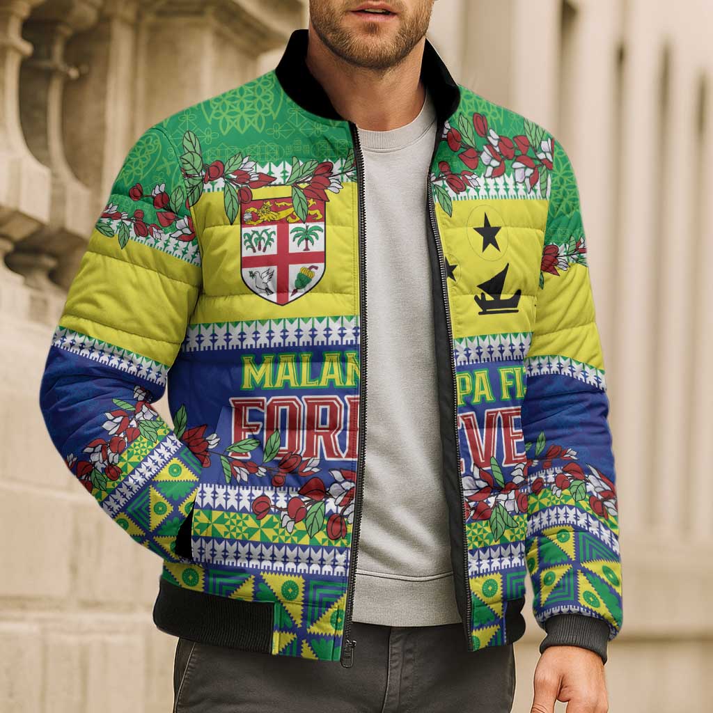 Personalised Malampa Fiji Forever Bomber Puffer Jacket Tagimoucia Polynesian Sand Drawing - Polynesian Pride