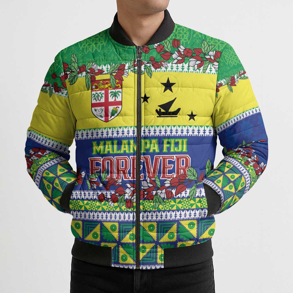 Personalised Malampa Fiji Forever Bomber Puffer Jacket Tagimoucia Polynesian Sand Drawing - Polynesian Pride