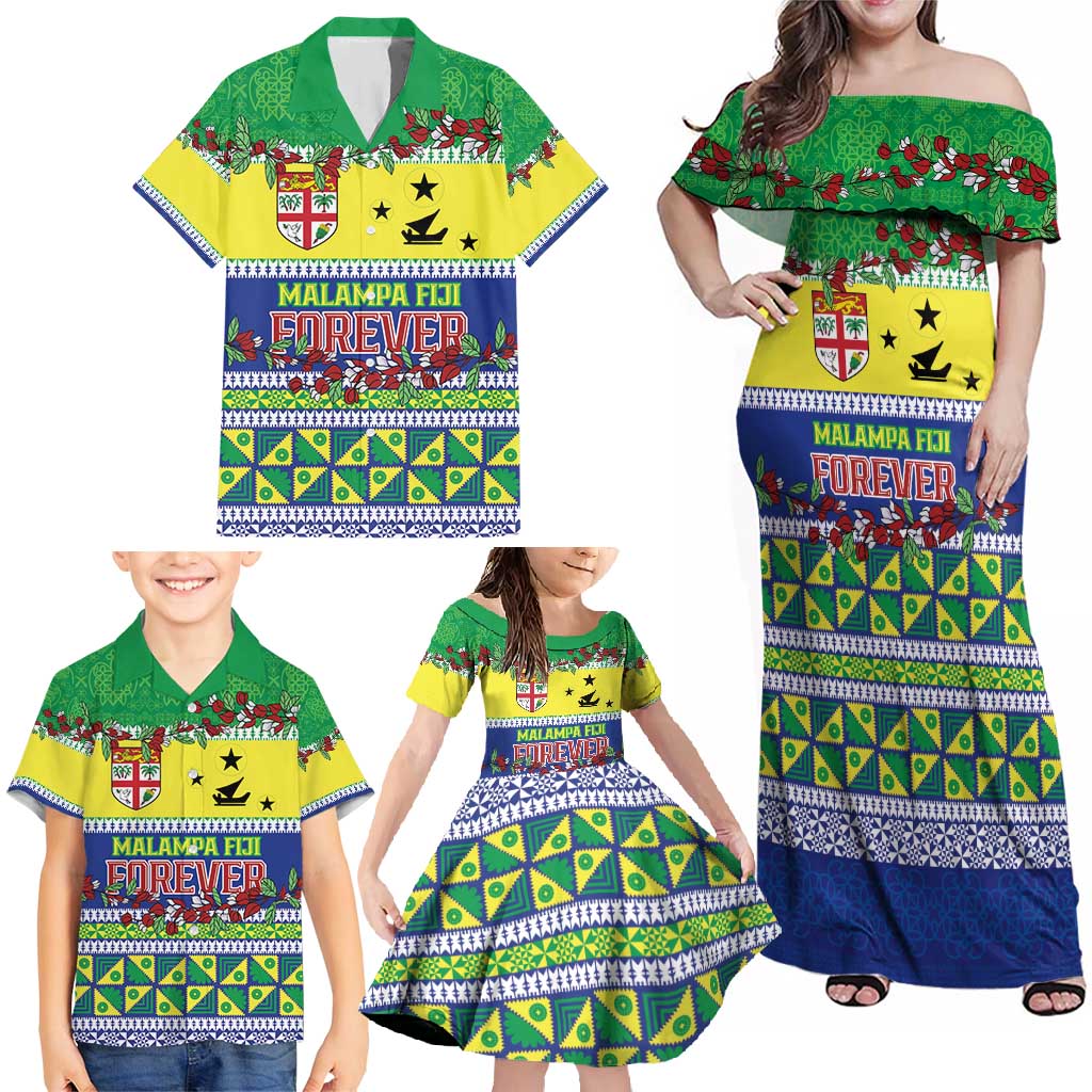 Personalised Malampa Fiji Forever Family Matching Off Shoulder Maxi Dress and Hawaiian Shirt Tagimoucia Polynesian Sand Drawing - Polynesian Pride