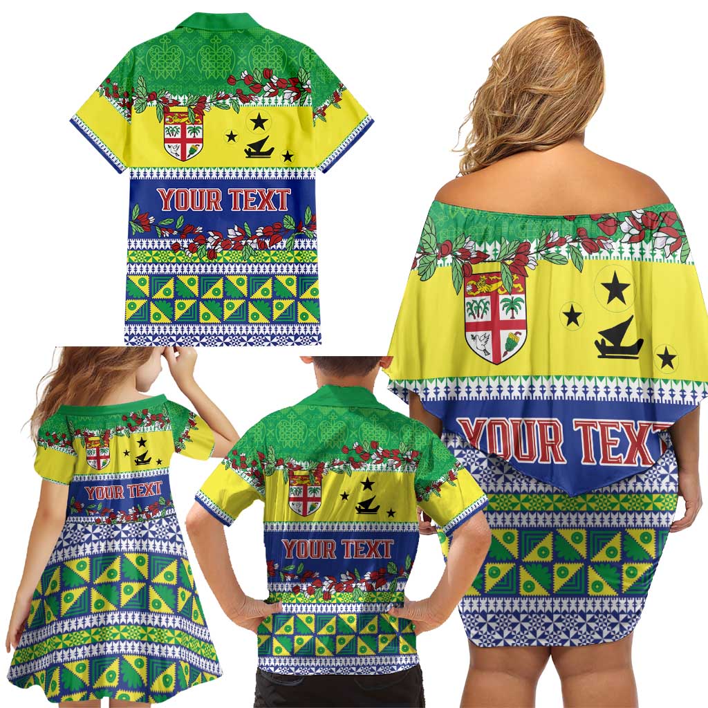 Personalised Malampa Fiji Forever Family Matching Off Shoulder Short Dress and Hawaiian Shirt Tagimoucia Polynesian Sand Drawing - Polynesian Pride