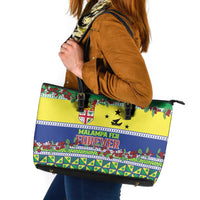 Malampa Fiji Forever Leather Tote Bag Tagimoucia Polynesian Sand Drawing - Polynesian Pride