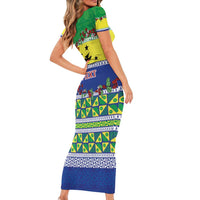 Personalised Malampa Fiji Forever Short Sleeve Bodycon Dress Tagimoucia Polynesian Sand Drawing - Polynesian Pride