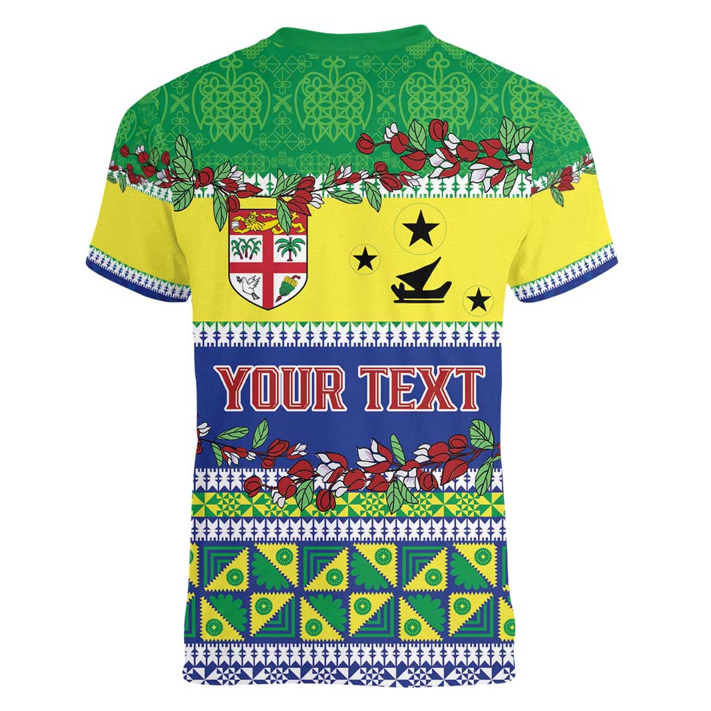 Personalised Malampa Fiji Forever Women V-Neck T-Shirt Tagimoucia Polynesian Sand Drawing - Polynesian Pride