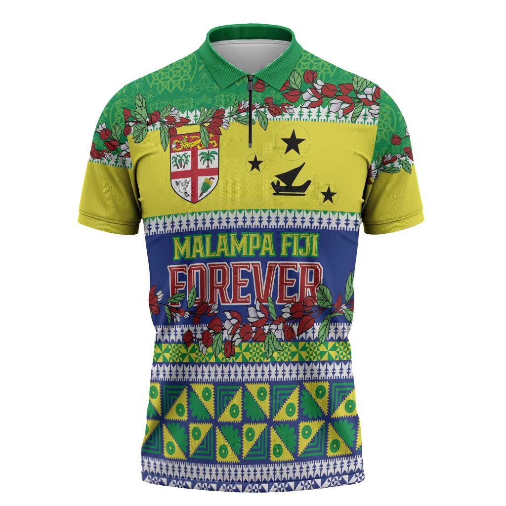 Personalised Malampa Fiji Forever Zipper Polo Shirt Tagimoucia Polynesian Sand Drawing - Polynesian Pride