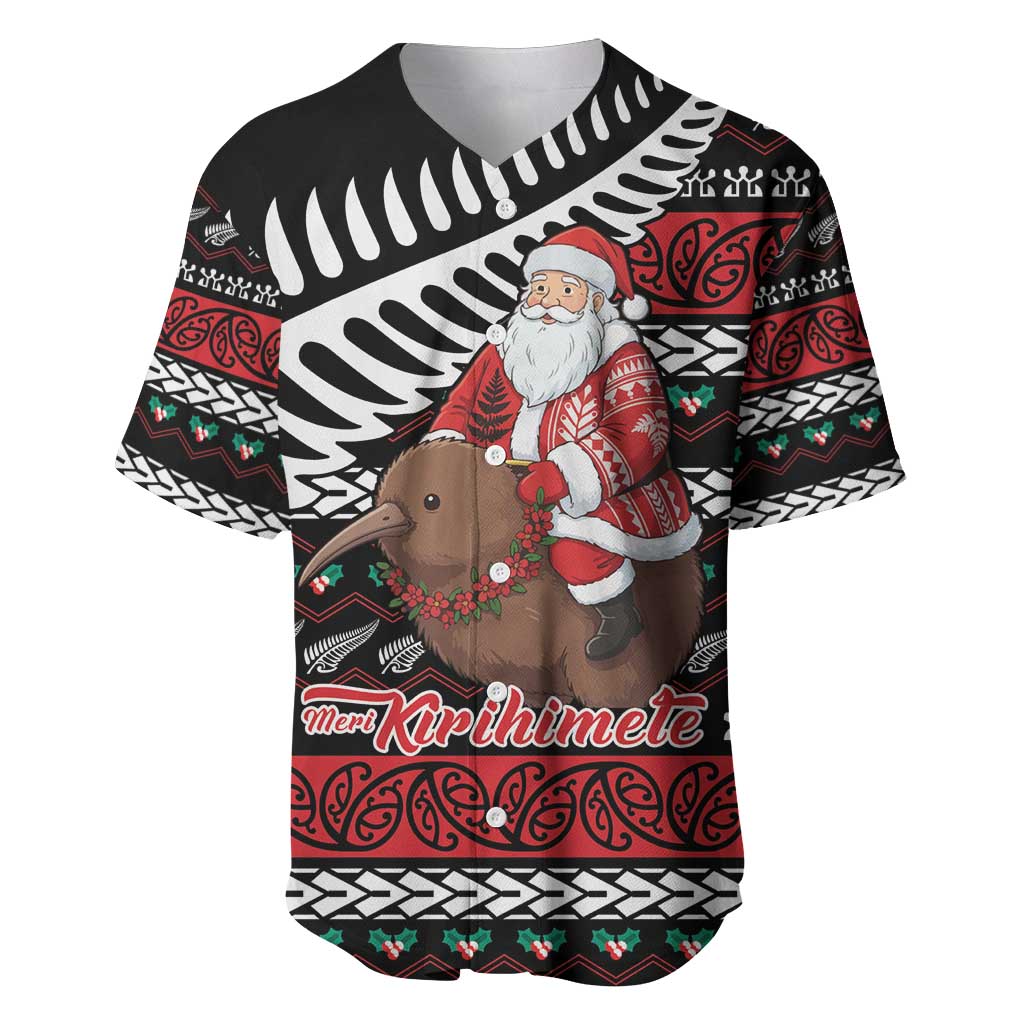 New Zealand Kiwi Santa Christmas Baseball Jersey He Wairua Kirihimete - Polynesian Pride