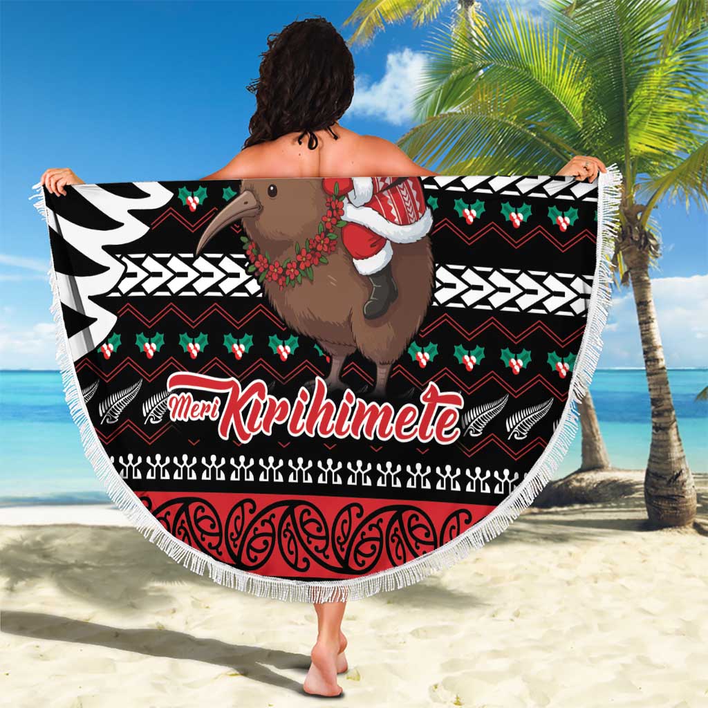 New Zealand Kiwi Santa Christmas Beach Blanket He Wairua Kirihimete - Polynesian Pride