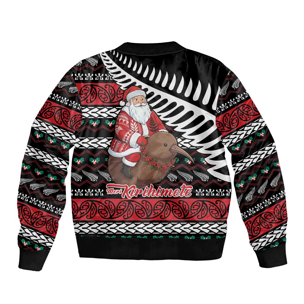 New Zealand Kiwi Santa Christmas Bomber Jacket He Wairua Kirihimete - Polynesian Pride