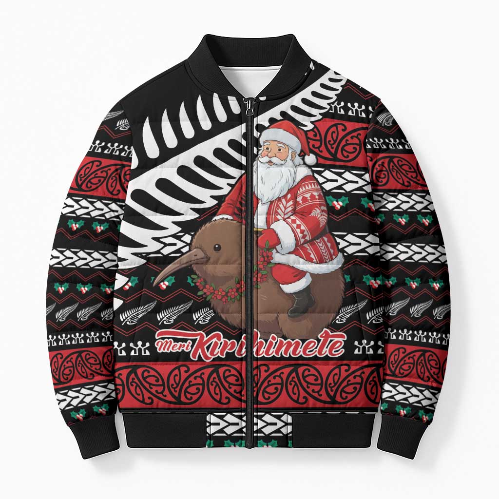New Zealand Kiwi Santa Christmas Bomber Puffer Jacket He Wairua Kirihimete - Polynesian Pride