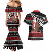 New Zealand Kiwi Santa Christmas Couples Matching Mermaid Dress and Hawaiian Shirt He Wairua Kirihimete - Polynesian Pride