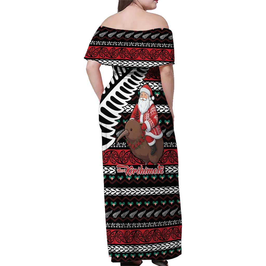 New Zealand Kiwi Santa Christmas Family Matching Off Shoulder Maxi Dress and Hawaiian Shirt He Wairua Kirihimete - Polynesian Pride
