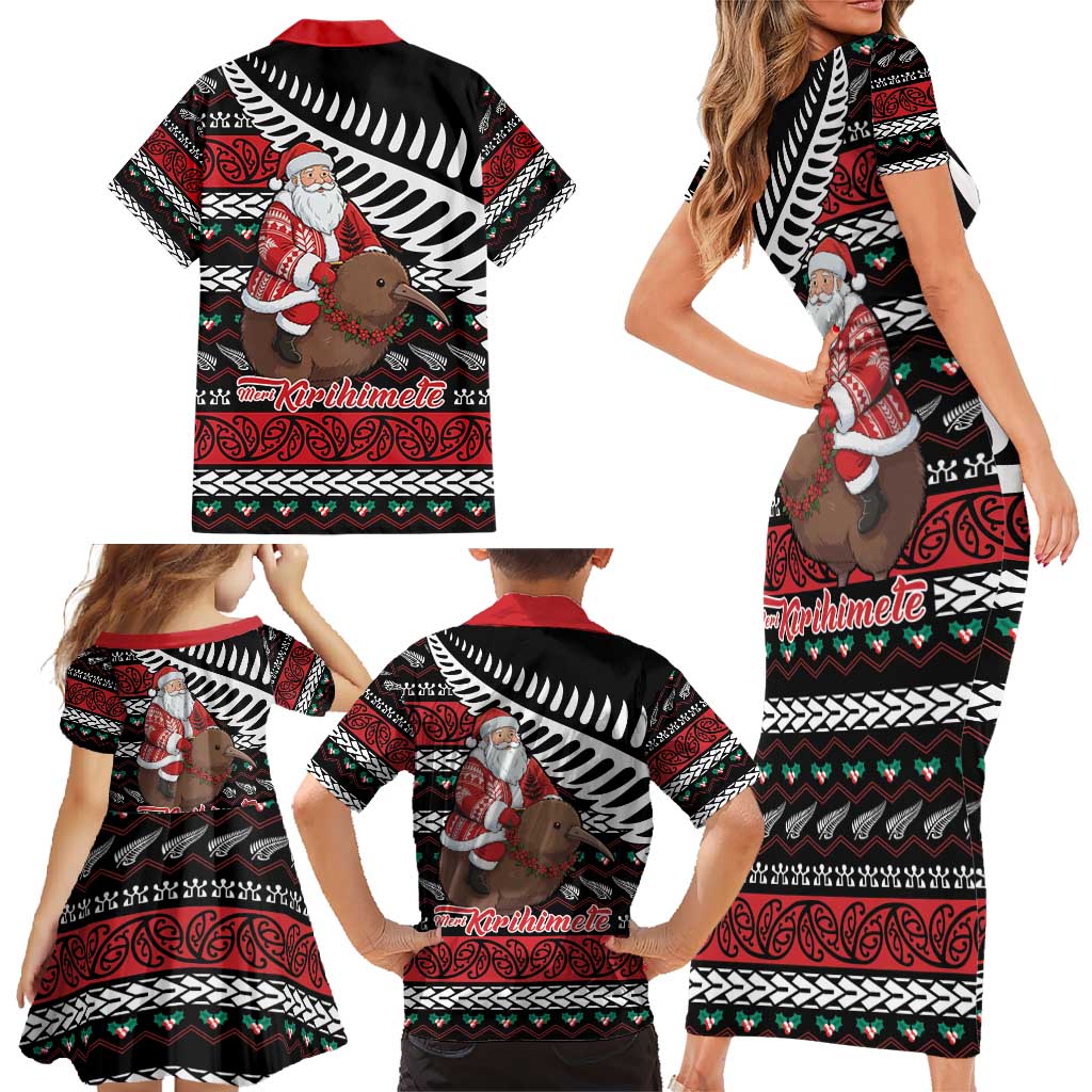 New Zealand Kiwi Santa Christmas Family Matching Short Sleeve Bodycon Dress and Hawaiian Shirt He Wairua Kirihimete - Polynesian Pride