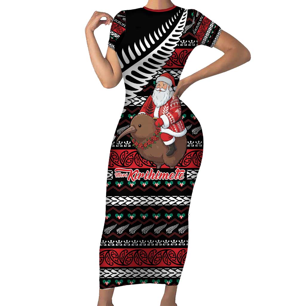 New Zealand Kiwi Santa Christmas Family Matching Short Sleeve Bodycon Dress and Hawaiian Shirt He Wairua Kirihimete - Polynesian Pride