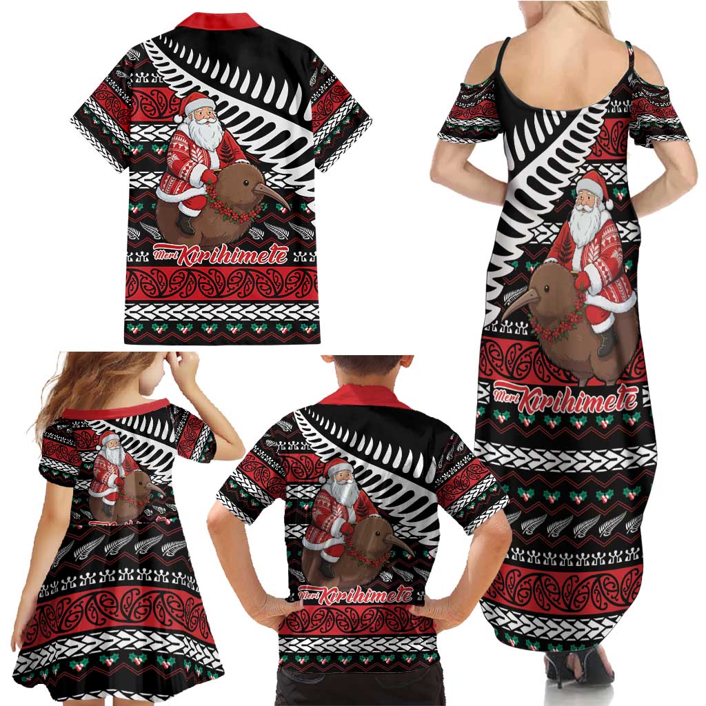New Zealand Kiwi Santa Christmas Family Matching Summer Maxi Dress and Hawaiian Shirt He Wairua Kirihimete - Polynesian Pride