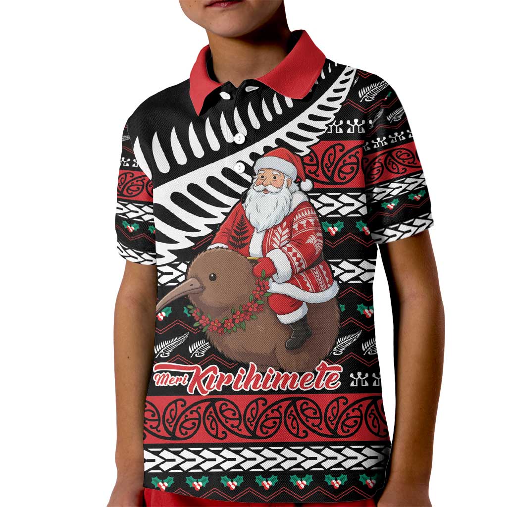 New Zealand Kiwi Santa Christmas Kid Polo Shirt He Wairua Kirihimete - Polynesian Pride