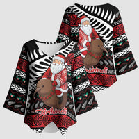 New Zealand Kiwi Santa Christmas Kimono Sleeve Blouse He Wairua Kirihimete - Polynesian Pride