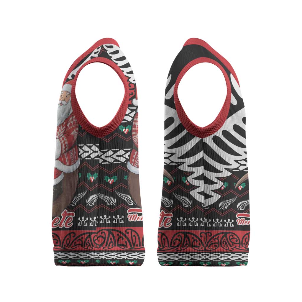New Zealand Kiwi Santa Christmas Knitted V-Neck Vest He Wairua Kirihimete - Polynesian Pride