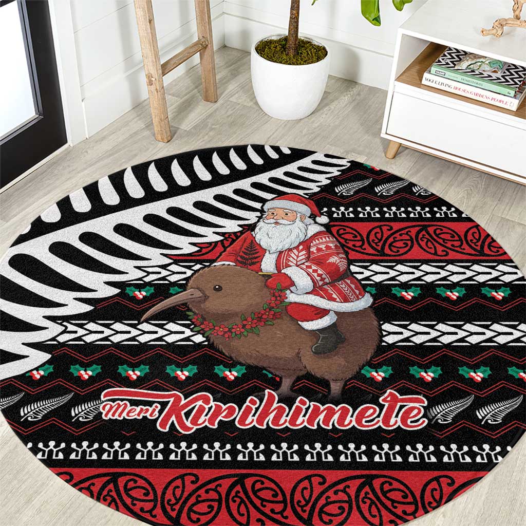 New Zealand Kiwi Santa Christmas Round Carpet He Wairua Kirihimete - Polynesian Pride