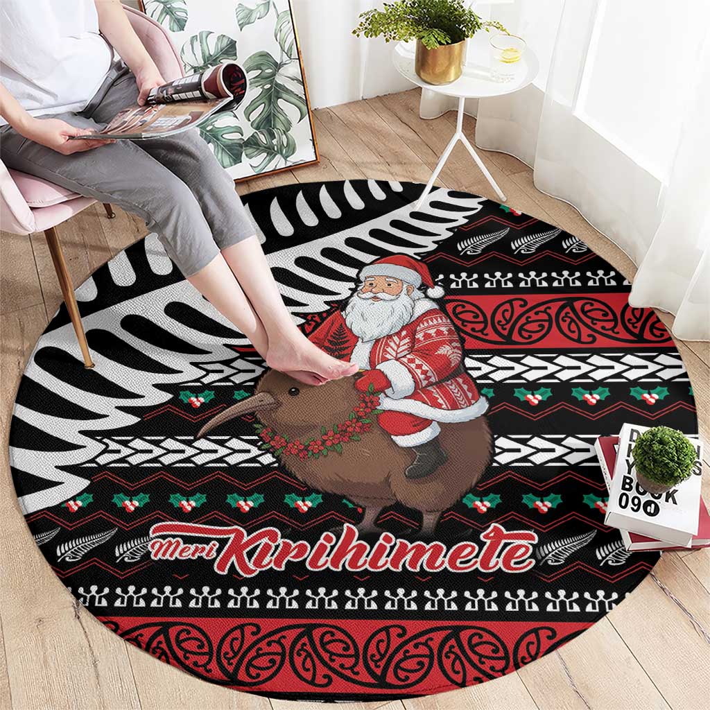 New Zealand Kiwi Santa Christmas Round Carpet He Wairua Kirihimete - Polynesian Pride