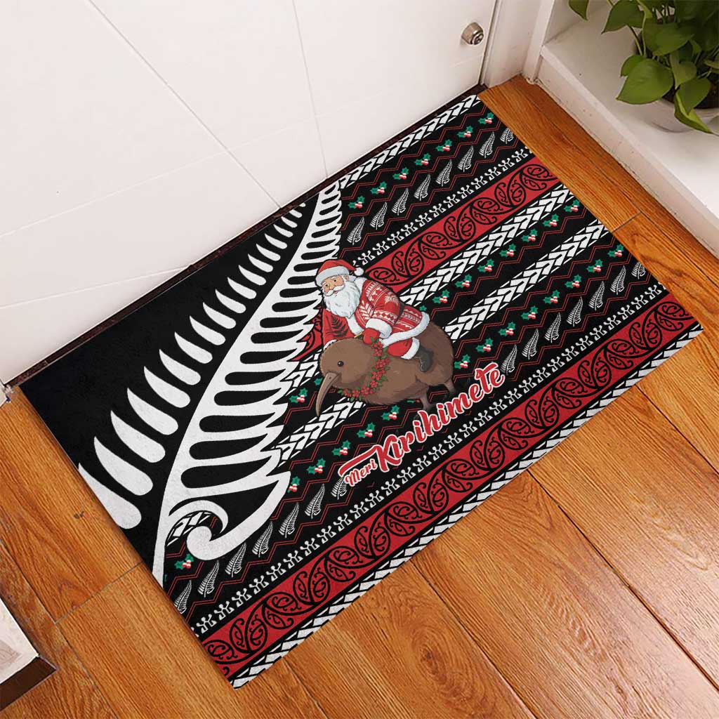 New Zealand Kiwi Santa Christmas Rubber Doormat He Wairua Kirihimete - Polynesian Pride