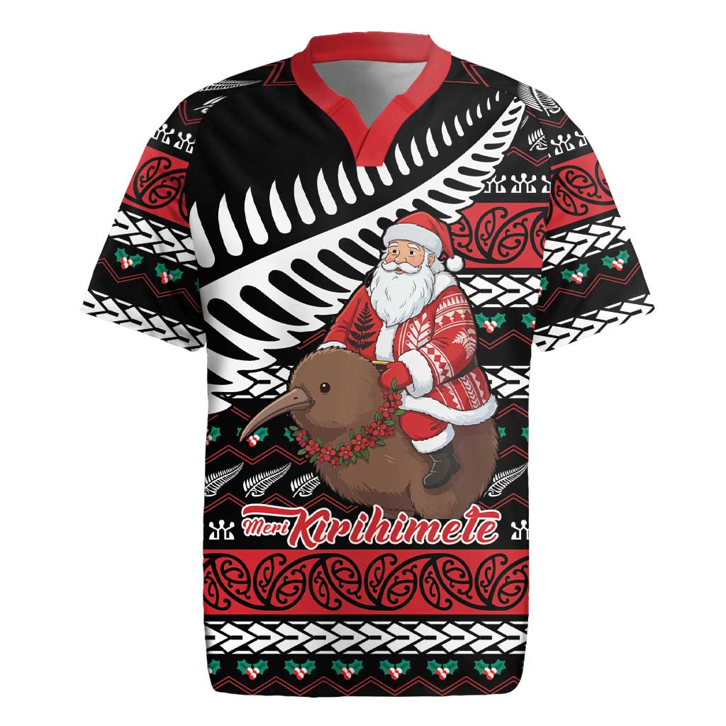 New Zealand Kiwi Santa Christmas Rugby Jersey He Wairua Kirihimete - Polynesian Pride