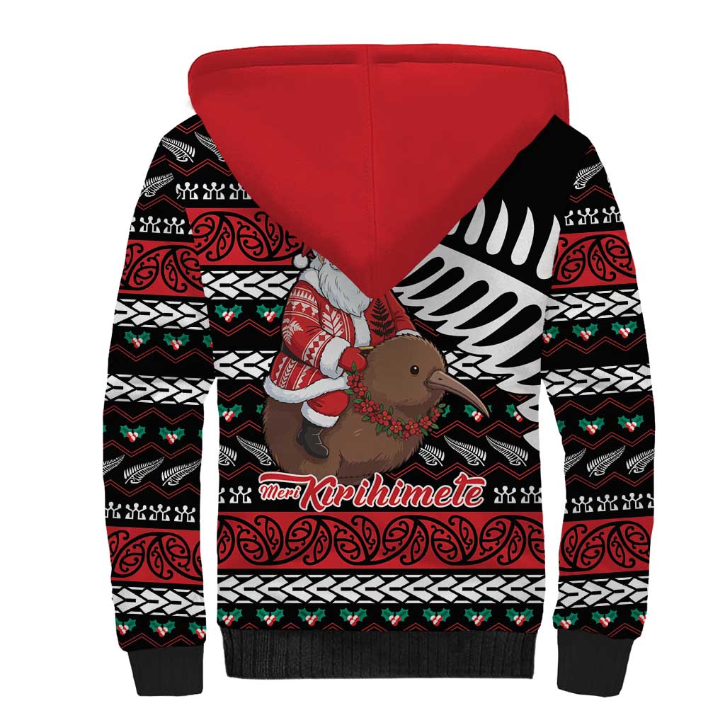 New Zealand Kiwi Santa Christmas Sherpa Hoodie He Wairua Kirihimete - Polynesian Pride