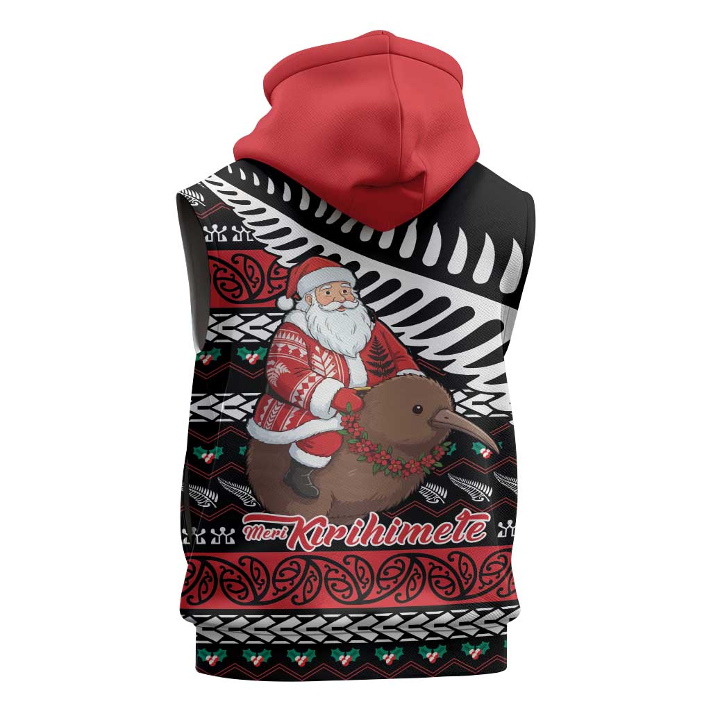 New Zealand Kiwi Santa Christmas Sleeveless Hoodie He Wairua Kirihimete - Polynesian Pride