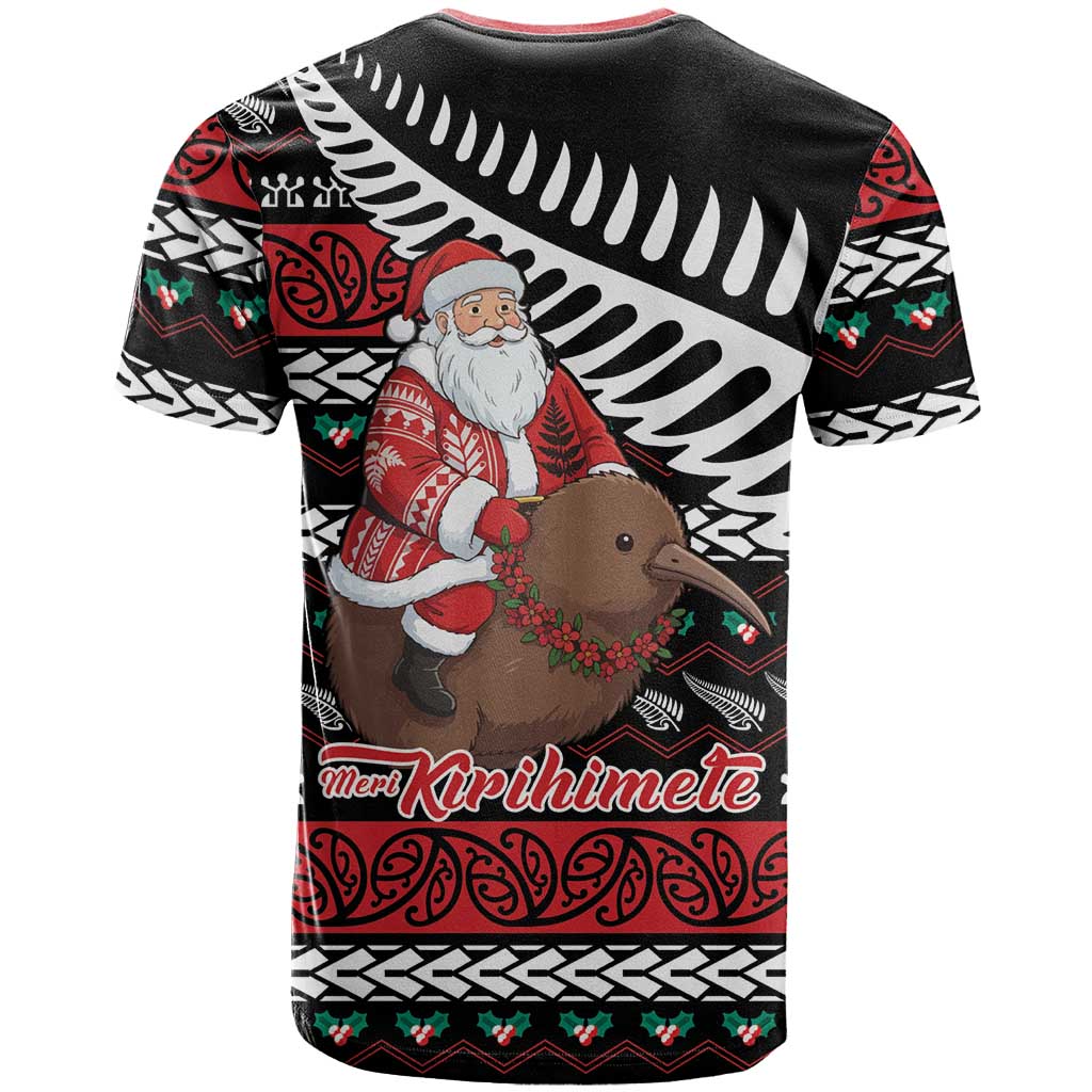 New Zealand Kiwi Santa Christmas T Shirt He Wairua Kirihimete - Polynesian Pride