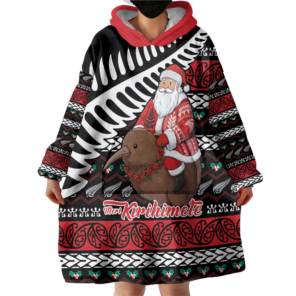 New Zealand Kiwi Santa Christmas Wearable Blanket Hoodie He Wairua Kirihimete - Polynesian Pride