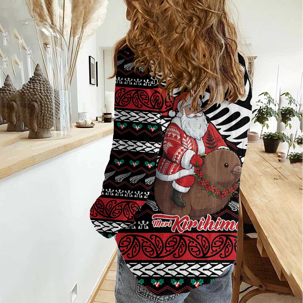 New Zealand Kiwi Santa Christmas Women Casual Shirt He Wairua Kirihimete - Polynesian Pride