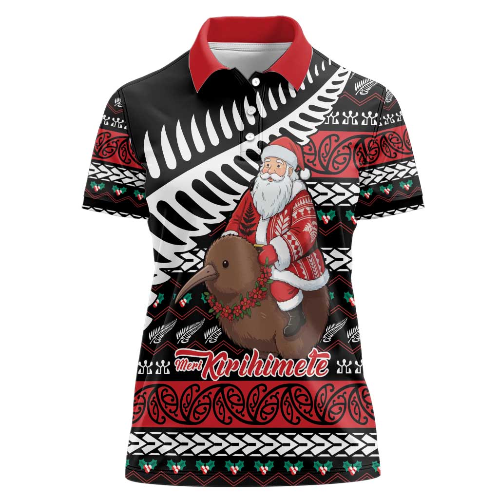 New Zealand Kiwi Santa Christmas Women Polo Shirt He Wairua Kirihimete - Polynesian Pride