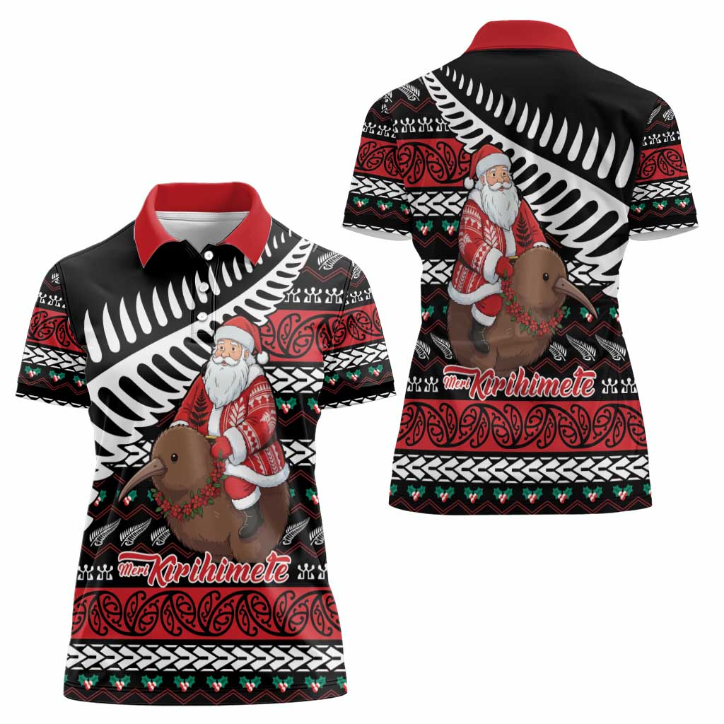 New Zealand Kiwi Santa Christmas Women Polo Shirt He Wairua Kirihimete - Polynesian Pride