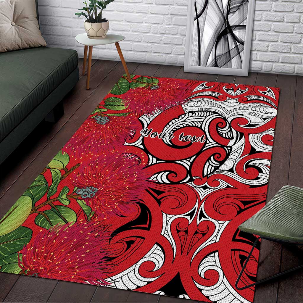 Personalised New Zealand Koru Pohutukawa Area Rug Meri Kirihimete Aroha for Christmas - Polynesian Pride