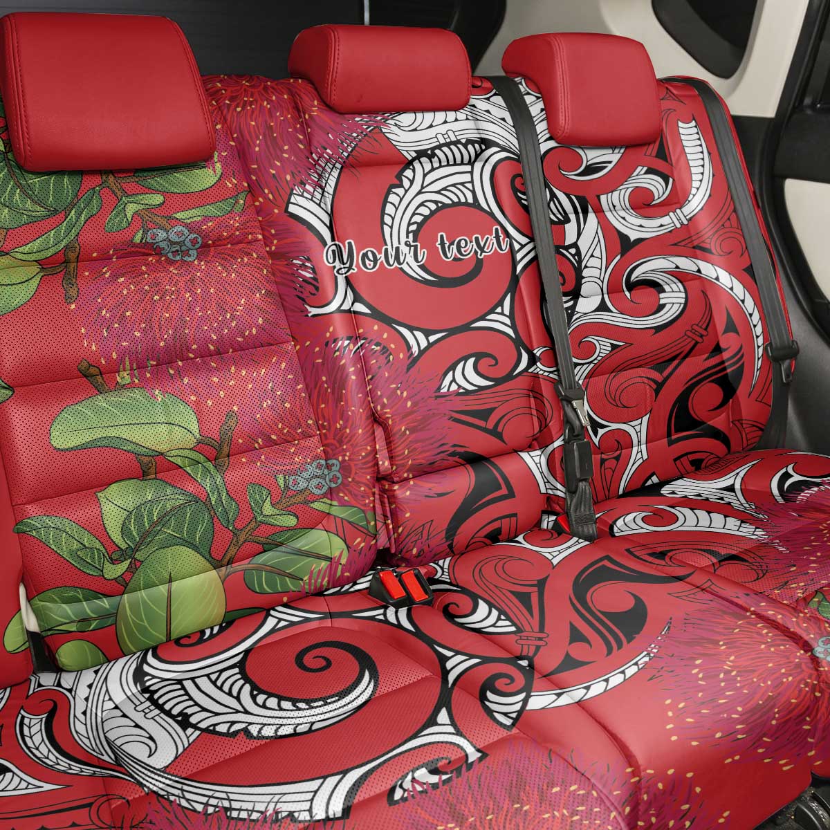 Personalised New Zealand Koru Pohutukawa Back Car Seat Cover Meri Kirihimete Aroha for Christmas - Polynesian Pride